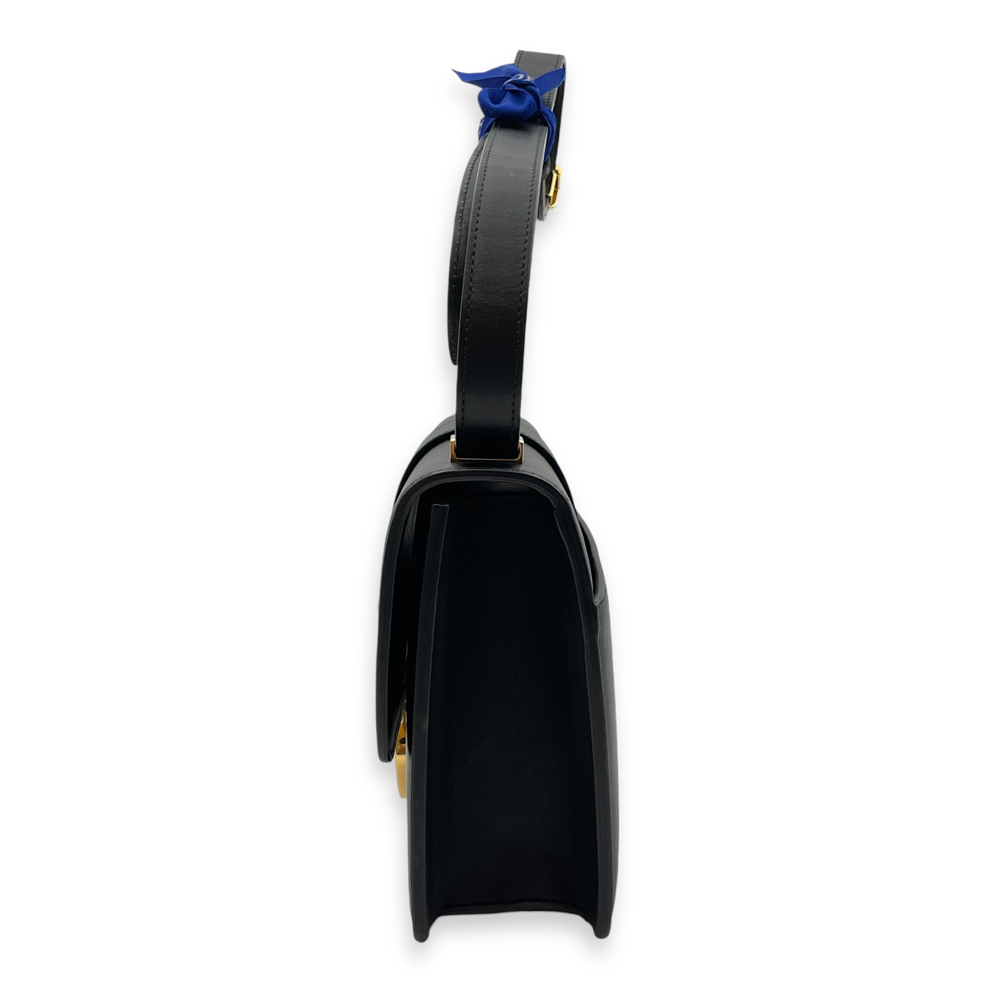 30 Montaigne Medium Black Shoulder Bag in Box Calfskin, Gold hardware