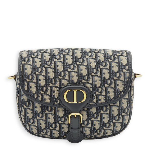 Bobby Medium Blue Oblique Crossbody Bag in Jacquard Calfskin Gold har