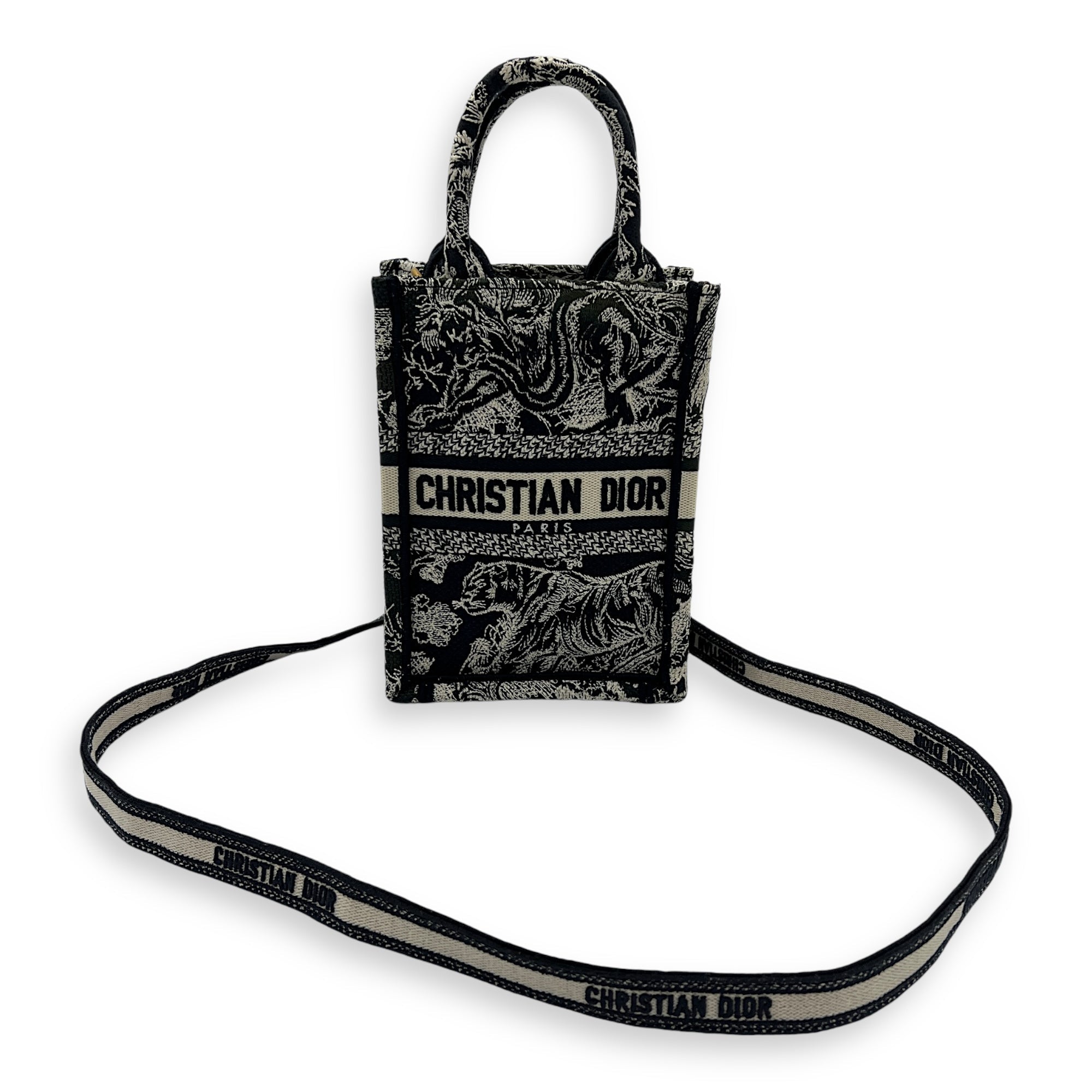 Book Tote Vertical Navy Crossbody Bag in Jacquard, Gold hardware