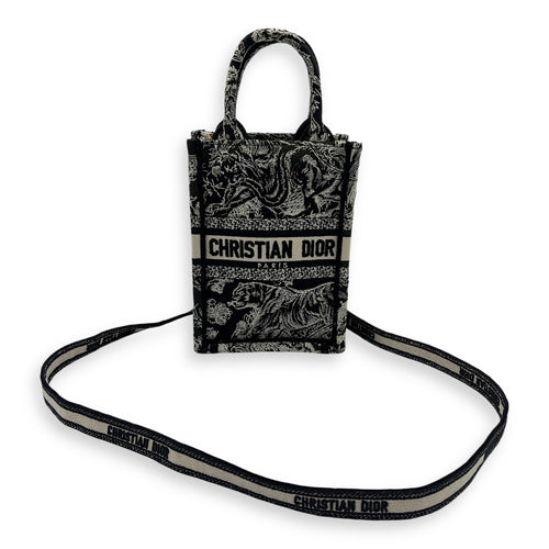 Book Tote Vertical Navy Crossbody Bag in Jacquard, Gold hardware