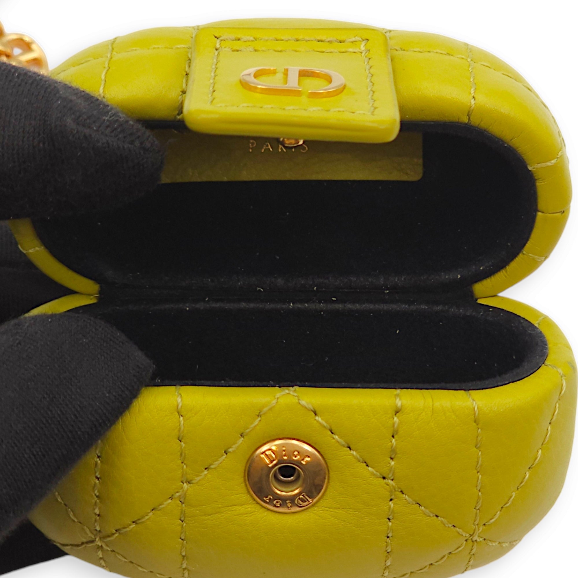 Christian Dior Caro Airpods Pro Case Lime Pouch in Lambskin Christian Dior Caro Airpods Pro Case Lime Pouch in Lambskin