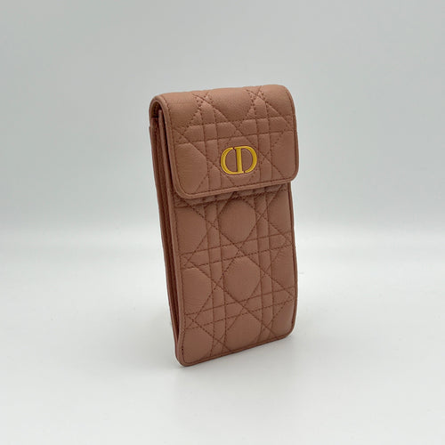 Caro Phone Holder Pouch in Calfskin, Gold Hardware