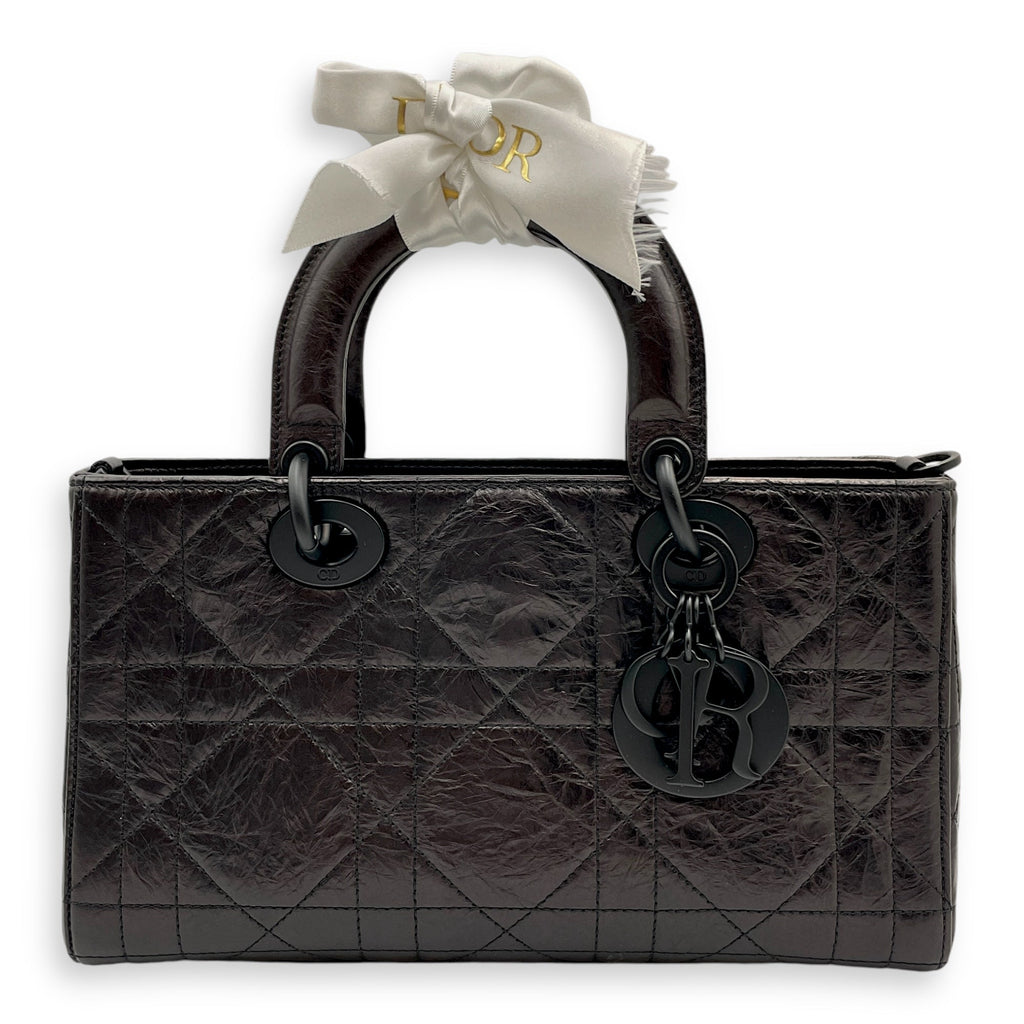 D-Joy Medium Black,Bronze Shoulder Bag in Crinkled Calfskin, So Black  hardware