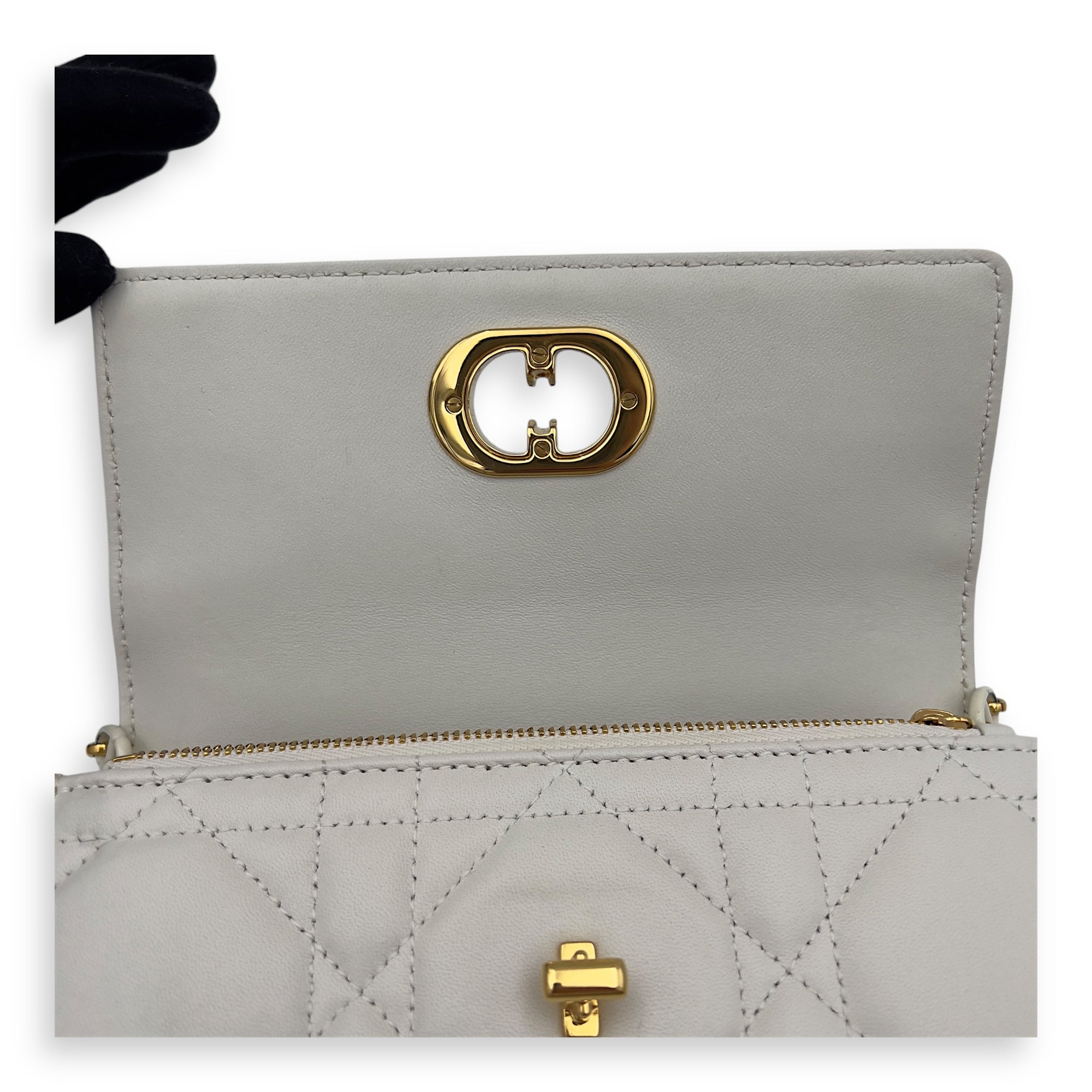 Christian Dior Miss Caro White Crossbody Bag in Calfskin, Gold hardware_15