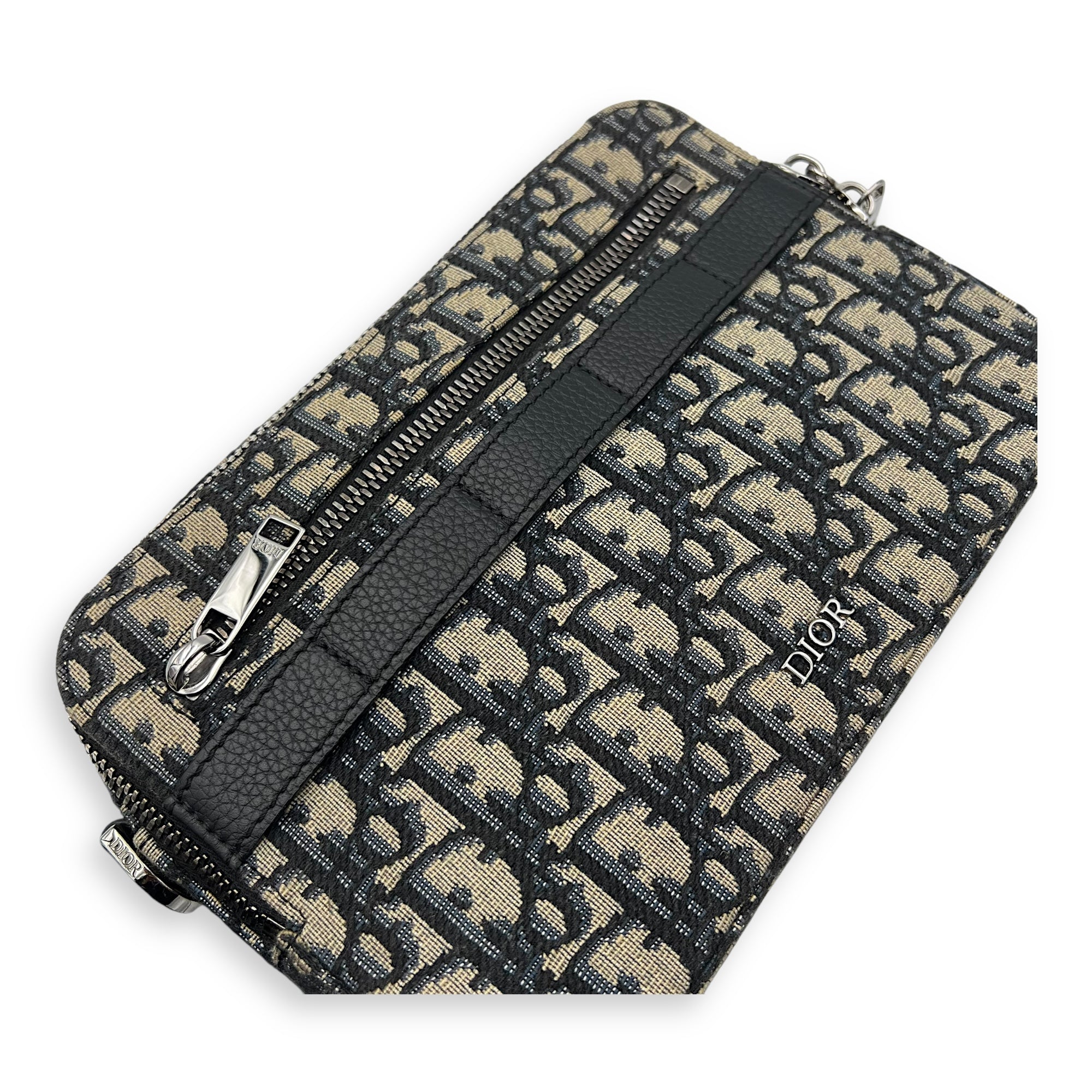 Christian Dior Safari Blue Crossbody Bag in Jacquard, Silver hardware_13