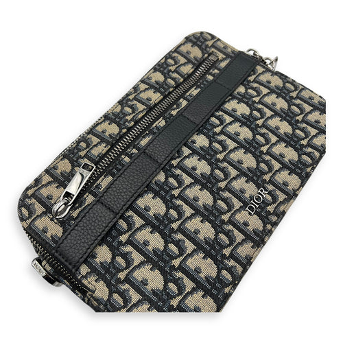 Christian Dior Safari Blue Crossbody Bag in Jacquard, Silver hardware_13