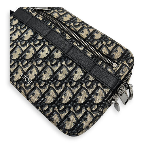 Christian Dior Safari Blue Crossbody Bag in Jacquard, Silver hardware_14