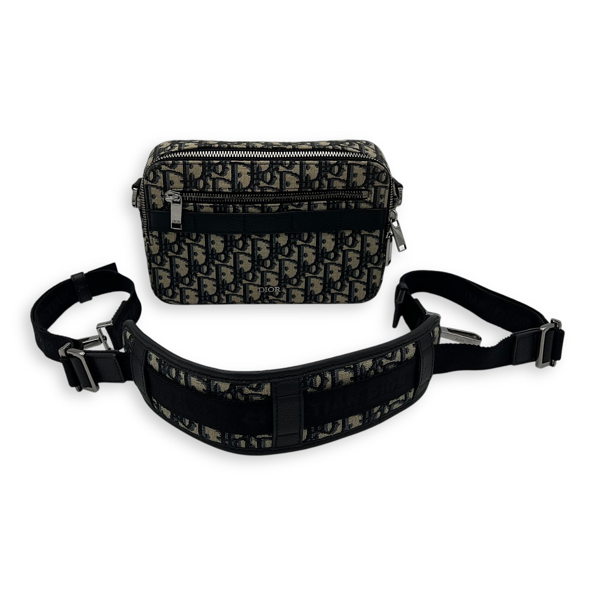 Christian Dior Safari Blue Crossbody Bag in Jacquard, Silver hardware_15