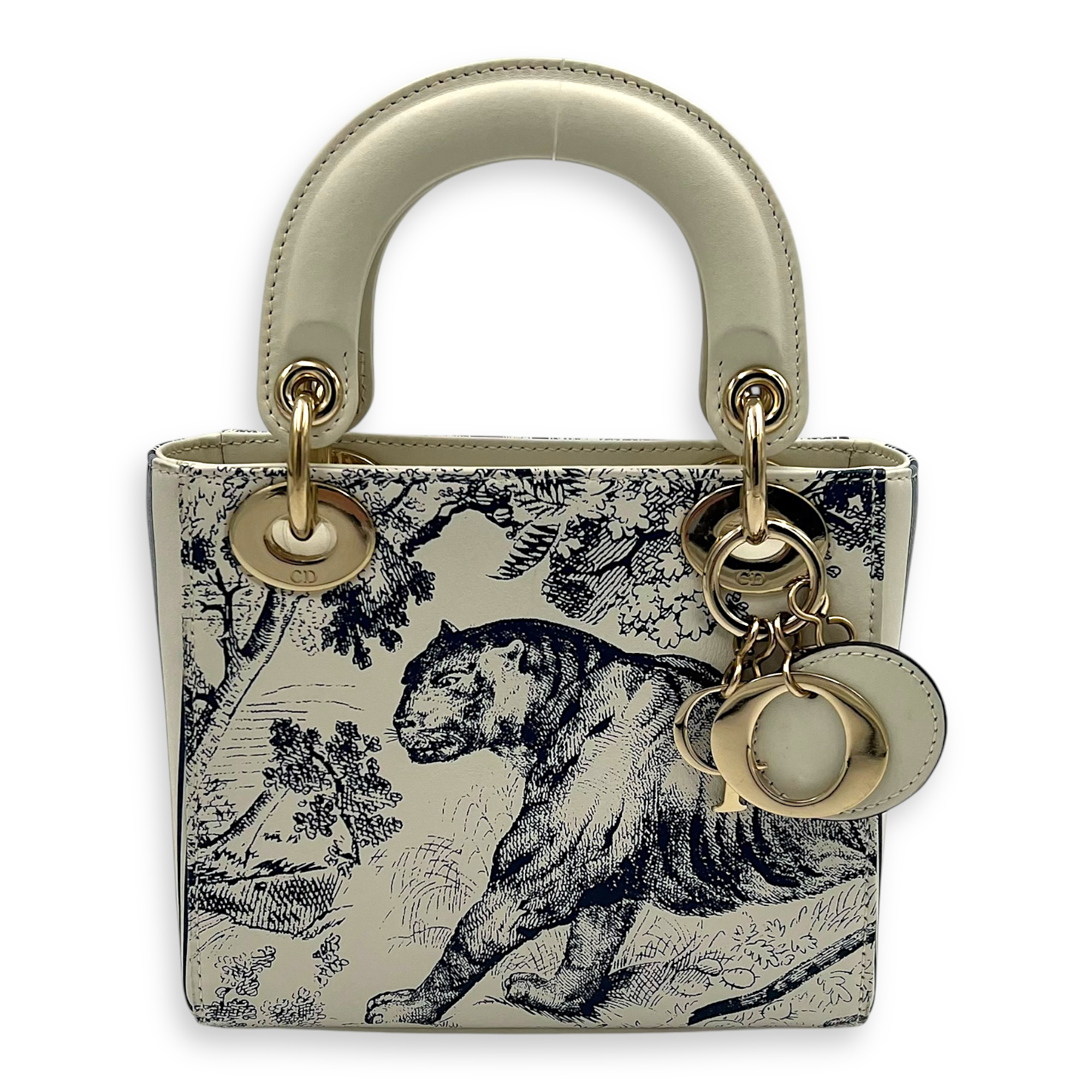 Dior Lady Dior Mini White Top Handle Bag in Calfskin, Gold hardware_1