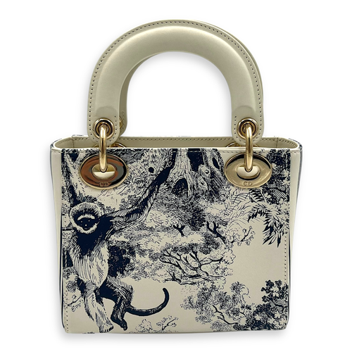 Dior Lady Dior Mini White Top Handle Bag in Calfskin, Gold hardware_2