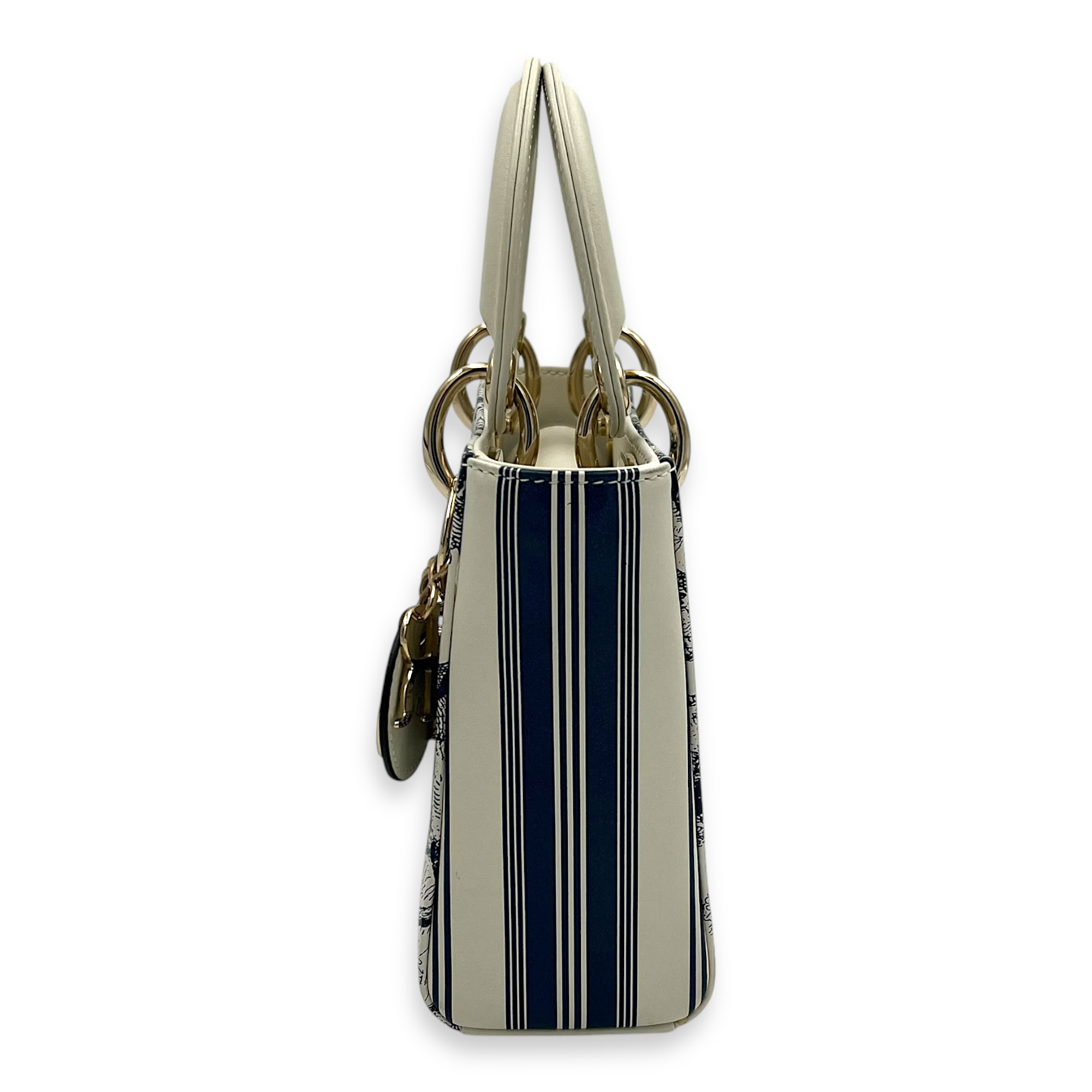 Dior Lady Dior Mini White Top Handle Bag in Calfskin, Gold hardware_3
