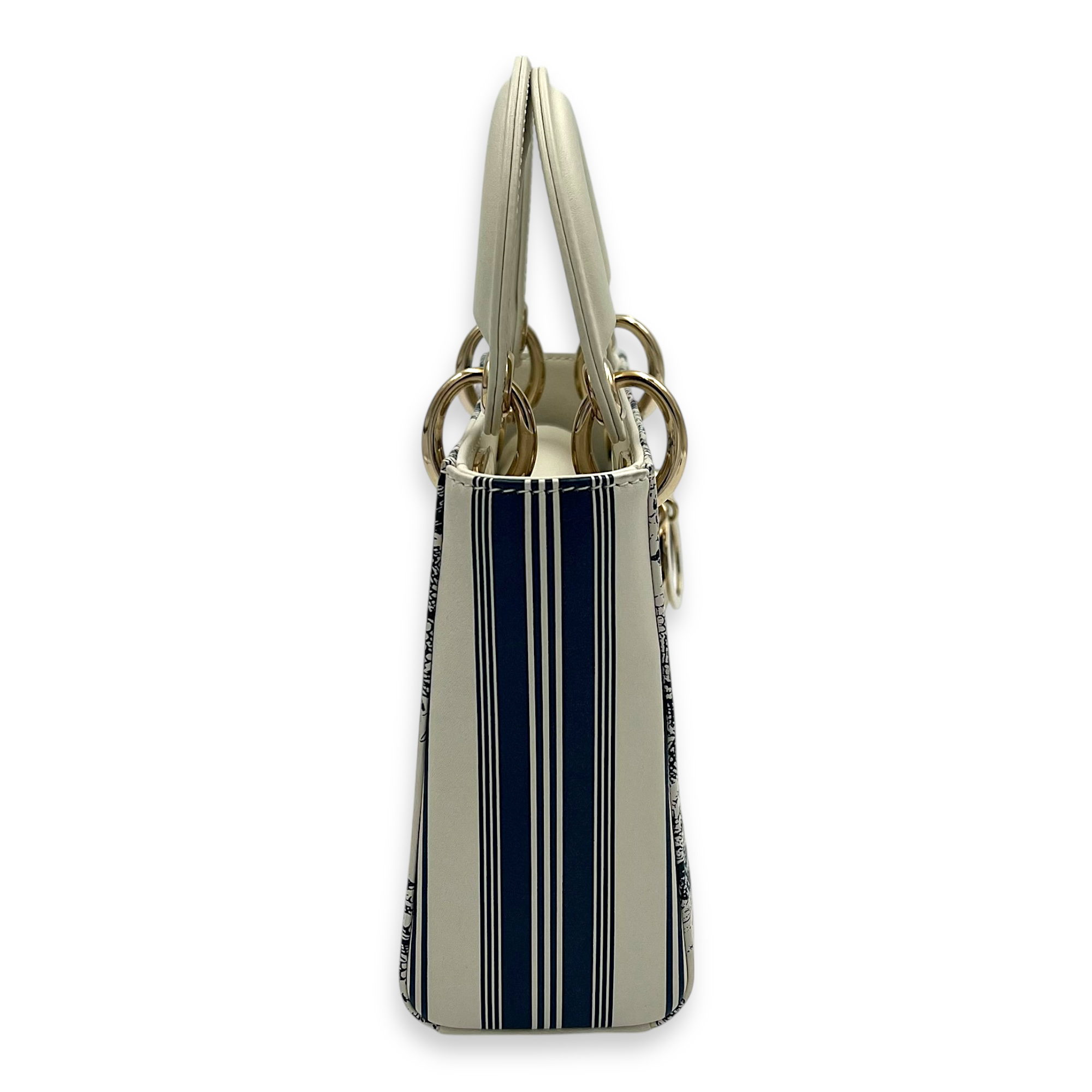 Dior Lady Dior Mini White Top Handle Bag in Calfskin, Gold hardware_4