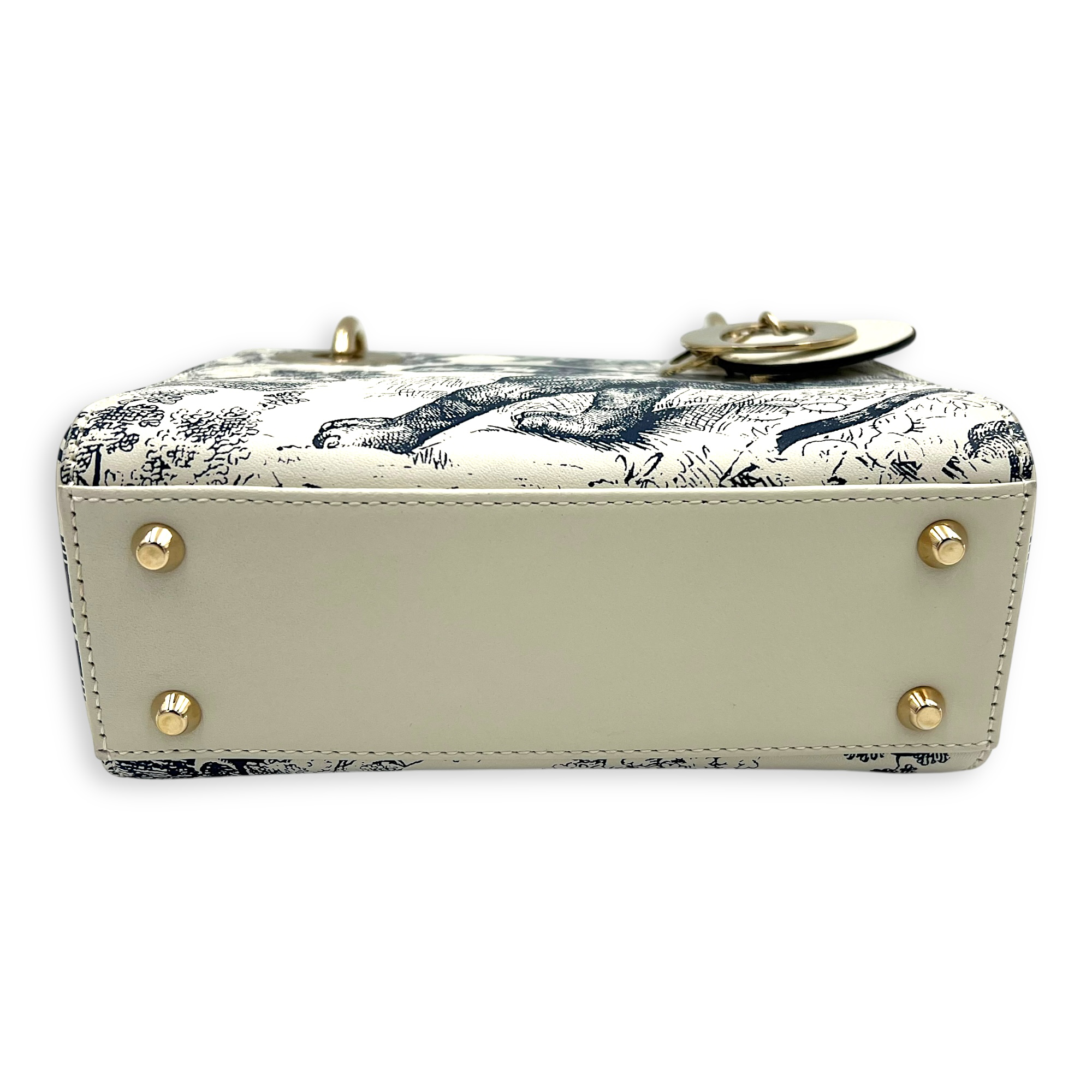 Dior Lady Dior Mini White Top Handle Bag in Calfskin, Gold hardware_5