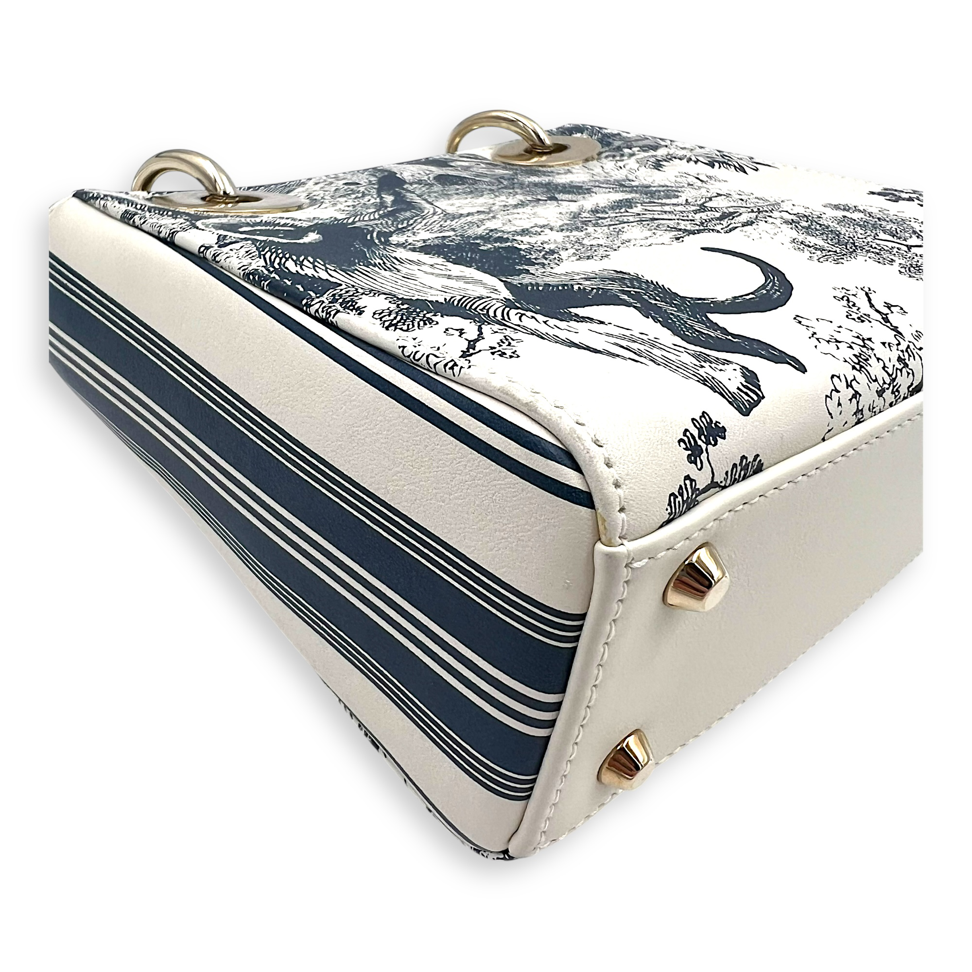 Dior Lady Dior Mini White Top Handle Bag in Calfskin, Gold hardware_6