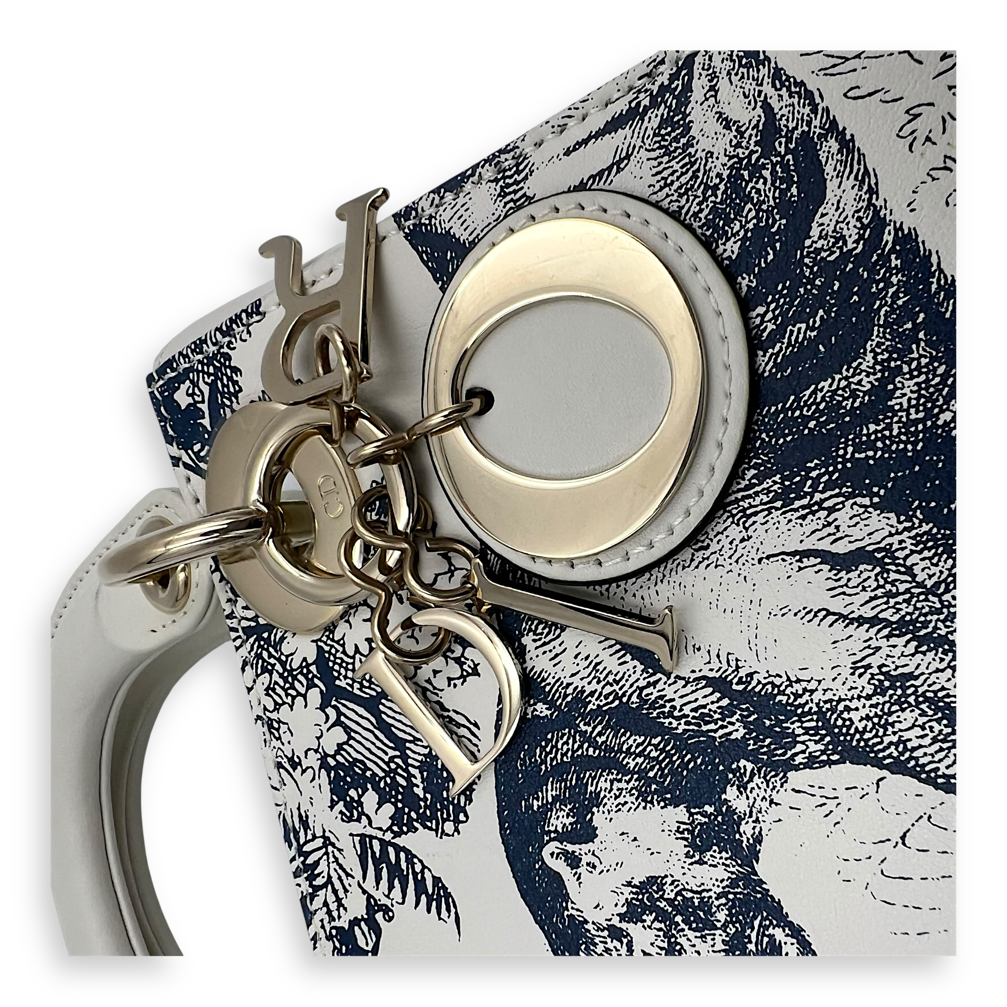 Dior Lady Dior Mini White Top Handle Bag in Calfskin, Gold hardware_7