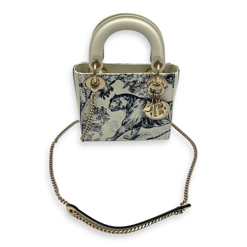 Dior Lady Dior Mini White Top Handle Bag in Calfskin, Gold hardware_9