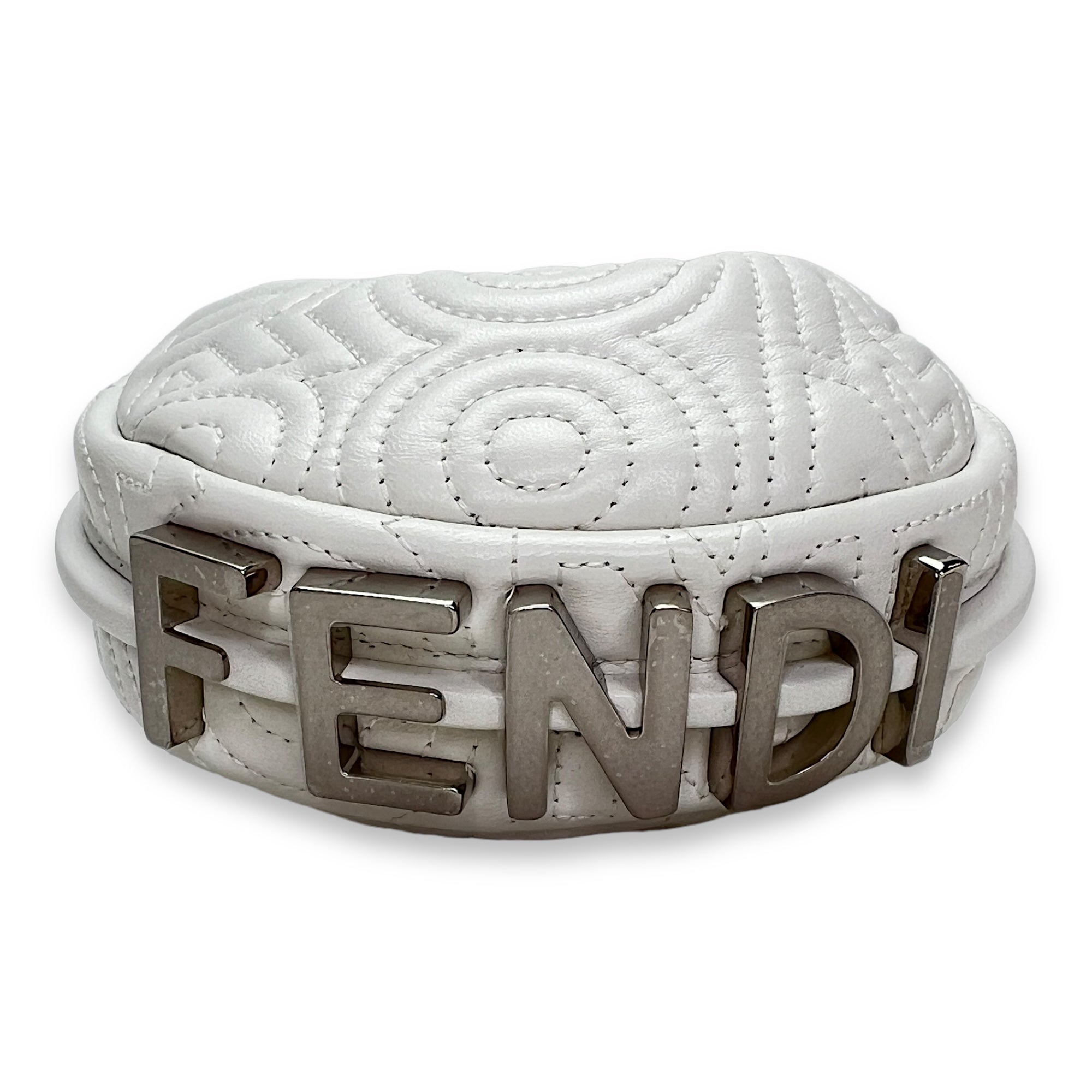 Fendigraphy Nano White Top Handle Bag in Calfskin, Silver hardware