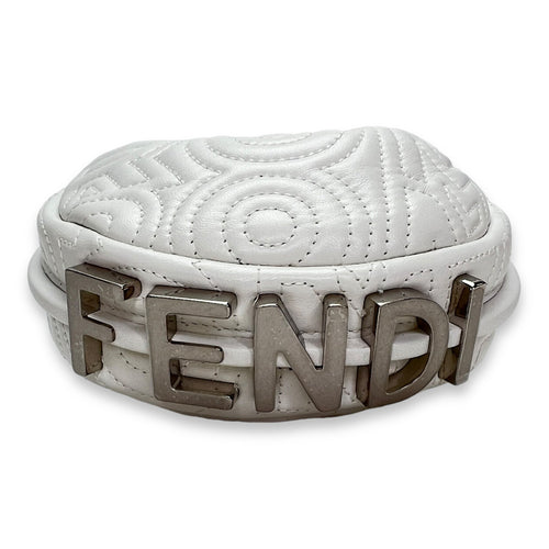 Fendigraphy Nano White Top Handle Bag in Calfskin, Silver hardware