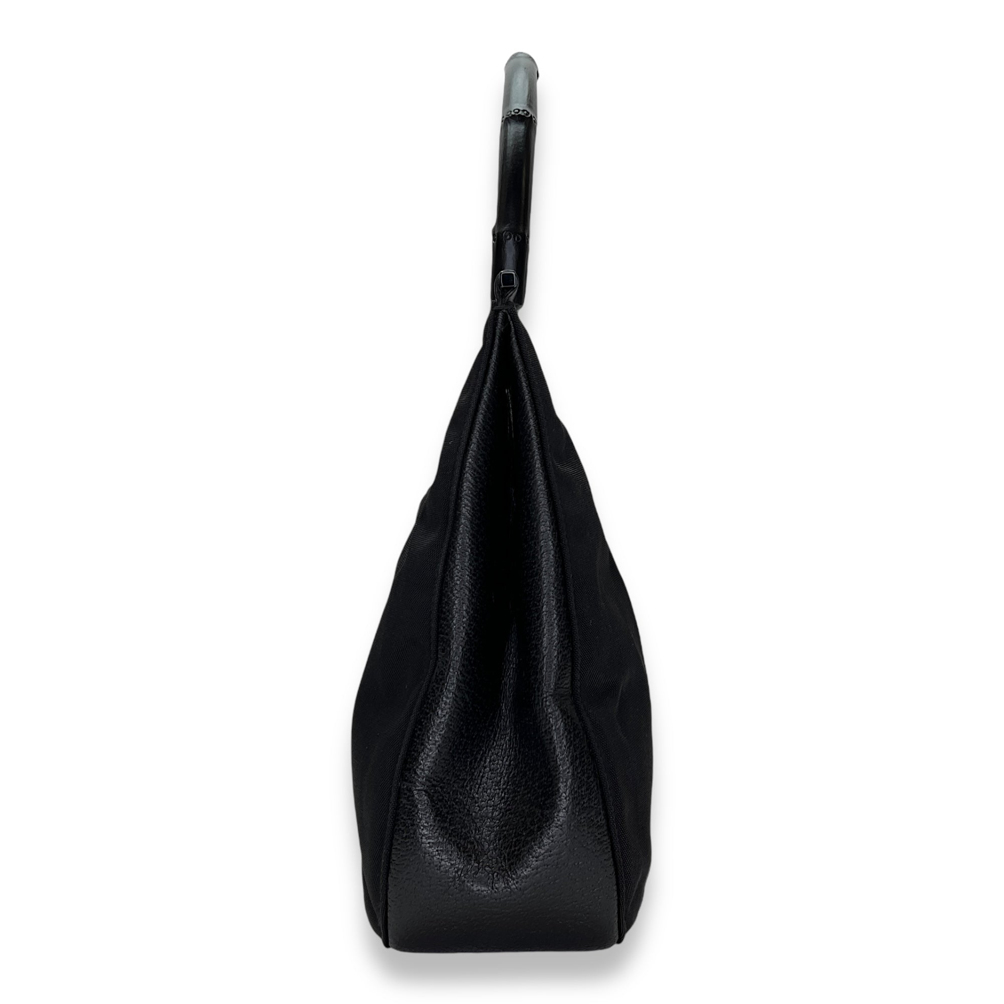 Bamboo Small Black Top Handle Bag in Canvas, Lacquered Metal hardware