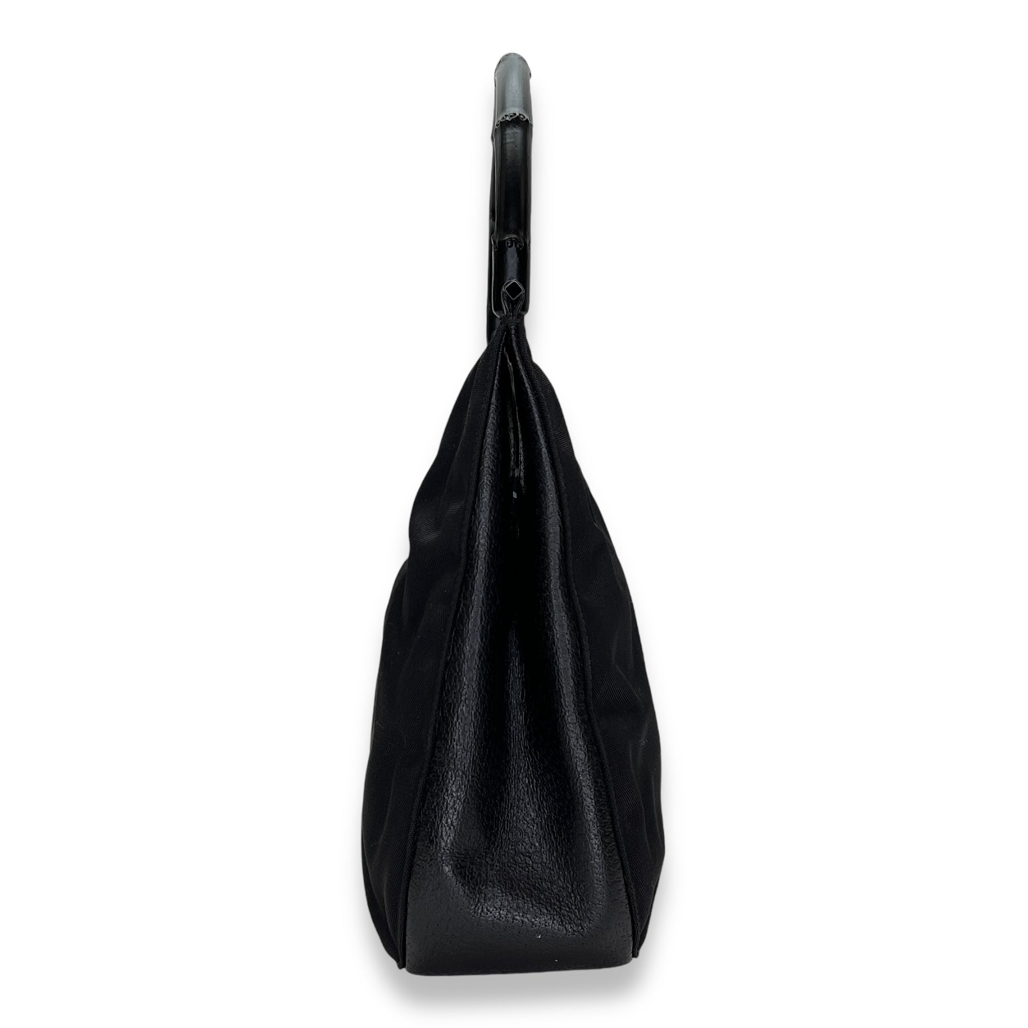 Bamboo Small Black Top Handle Bag in Canvas, Lacquered Metal hardware