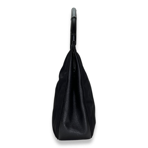 Bamboo Small Black Top Handle Bag in Canvas, Lacquered Metal hardware