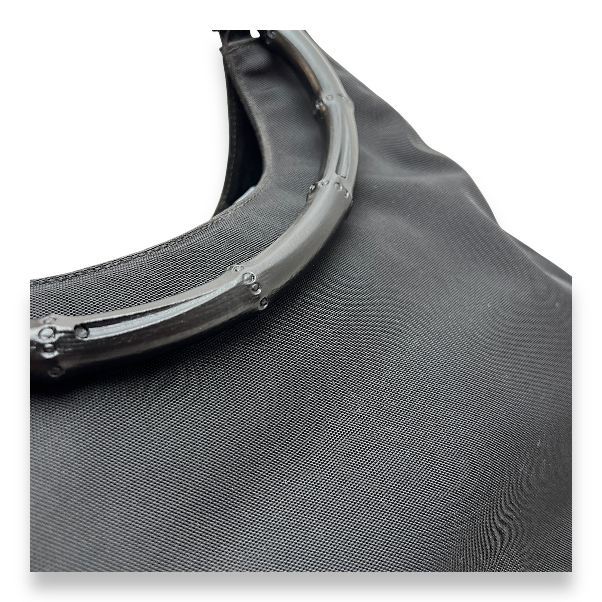 Bamboo Small Black Top Handle Bag in Canvas, Lacquered Metal hardware