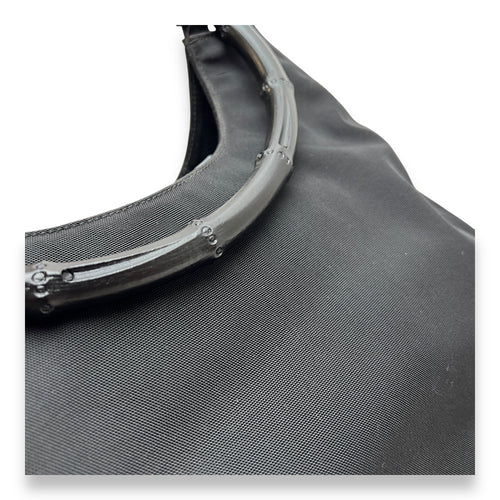 Bamboo Small Black Top Handle Bag in Canvas, Lacquered Metal hardware