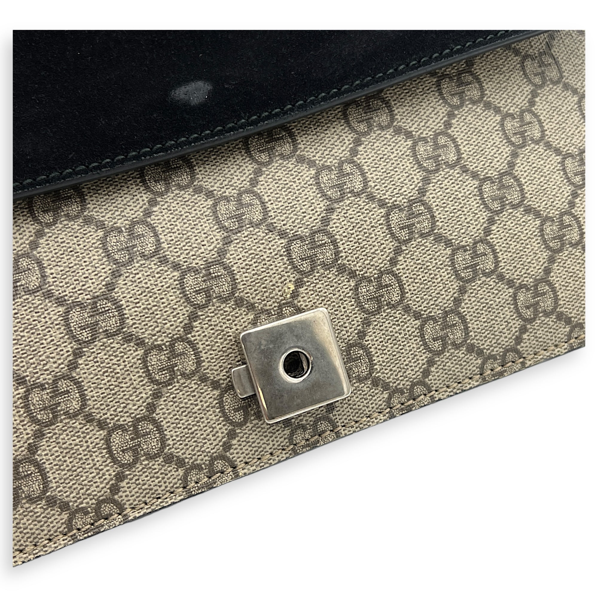 Dionysus Small Black Shoulder Bag in Coated Canvas, Silver hardware