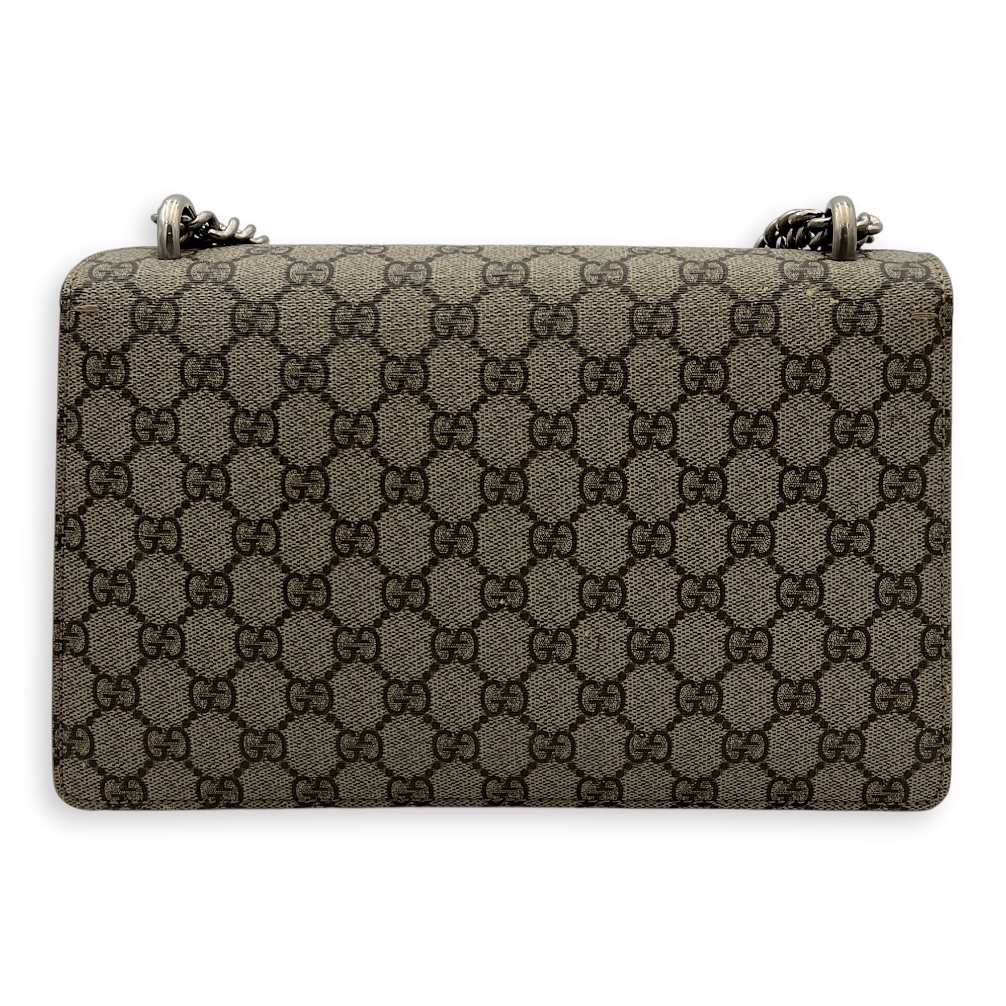 Dionysus Small Black Shoulder Bag in Coated Canvas, Silver hardware