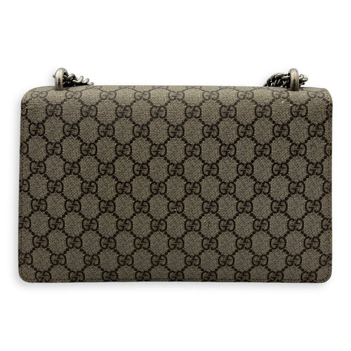 Dionysus Small Black Shoulder Bag in Coated Canvas, Silver hardware