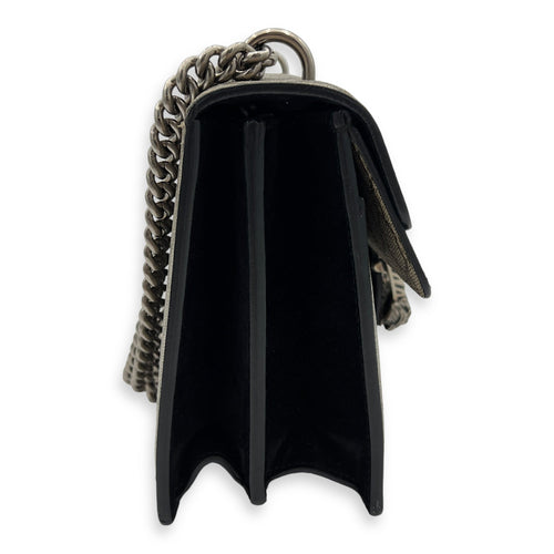 Dionysus Small Black Shoulder Bag in Coated Canvas, Silver hardware