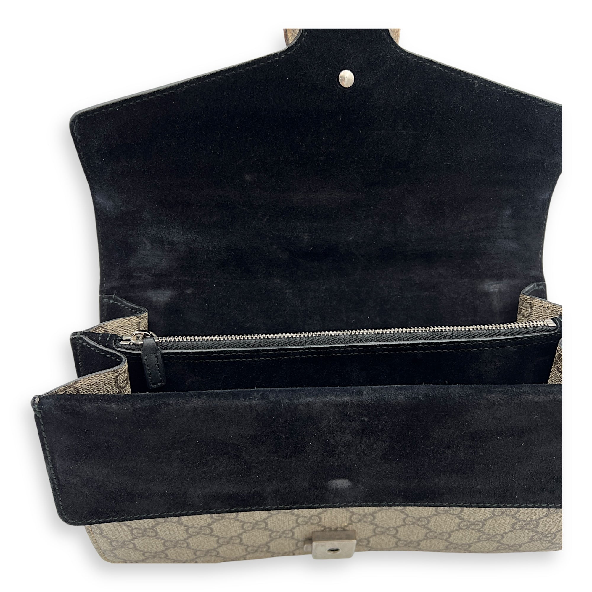 Dionysus Small Black Shoulder Bag in Coated Canvas, Silver hardware