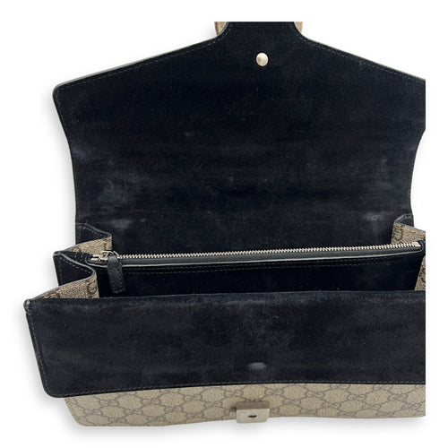 Dionysus Small Black Shoulder Bag in Coated Canvas, Silver hardware