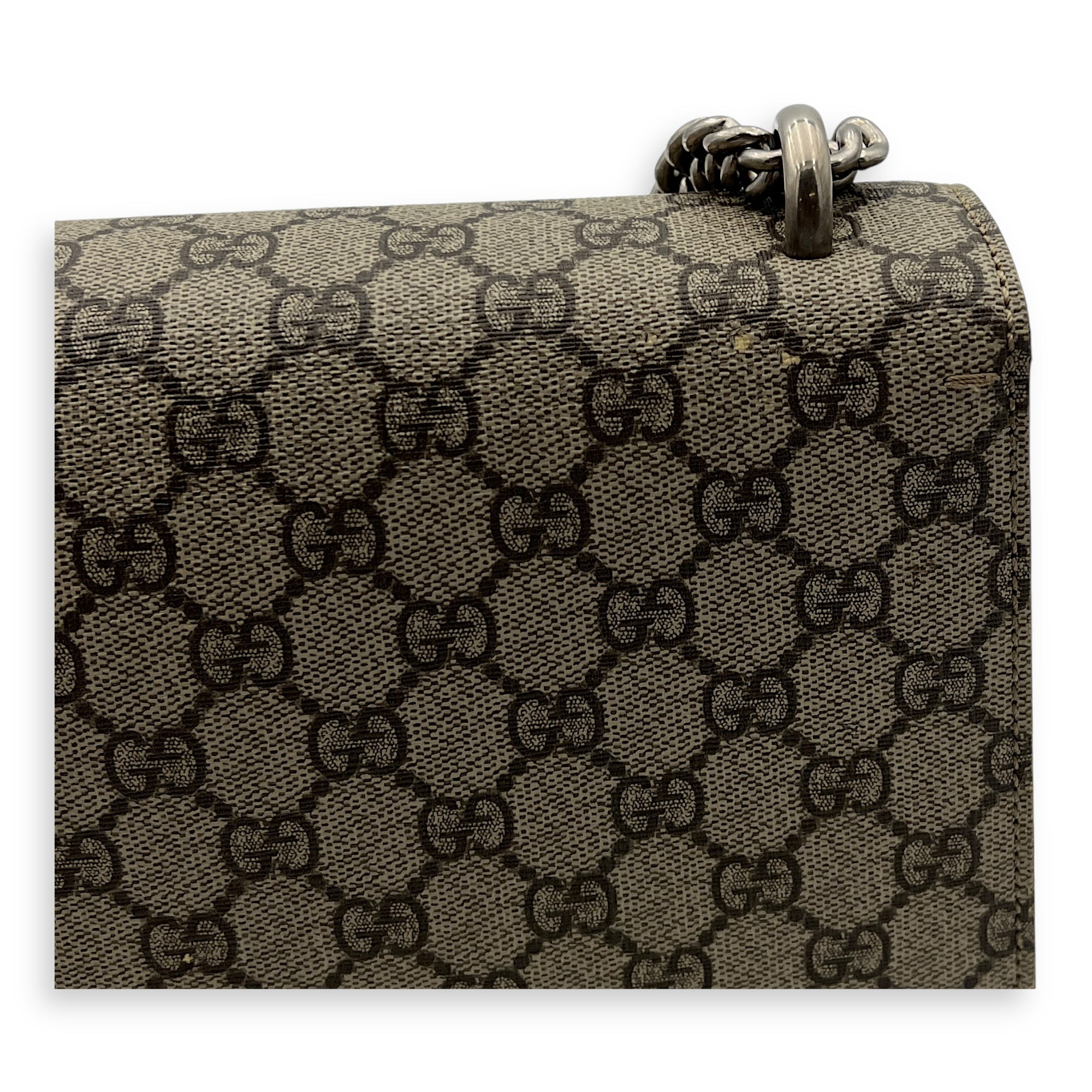 Dionysus Small Black Shoulder Bag in Coated Canvas, Silver hardware