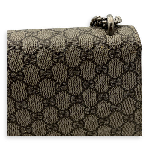 Dionysus Small Black Shoulder Bag in Coated Canvas, Silver hardware