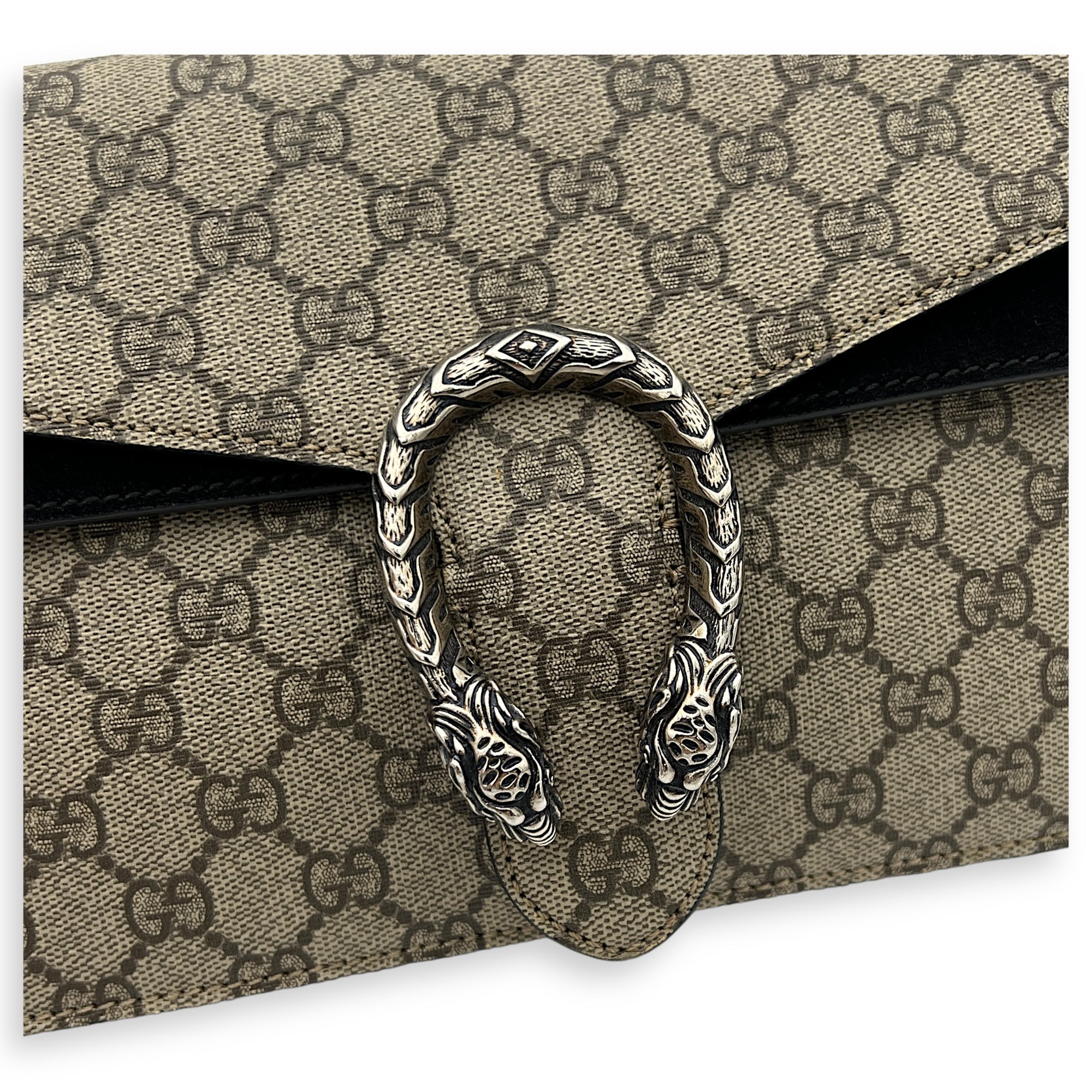 Dionysus Small Black Shoulder Bag in Coated Canvas, Silver hardware
