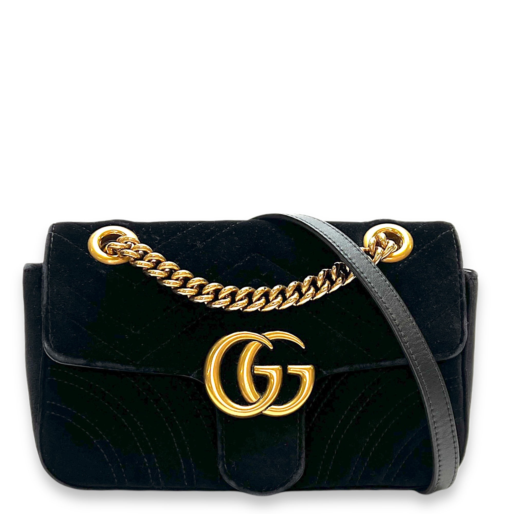 GG Marmont Mini Shoulder bag in Velvet, Gold Hardware