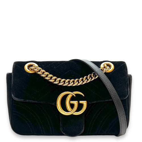GG Marmont Mini Shoulder bag in Velvet, Gold Hardware