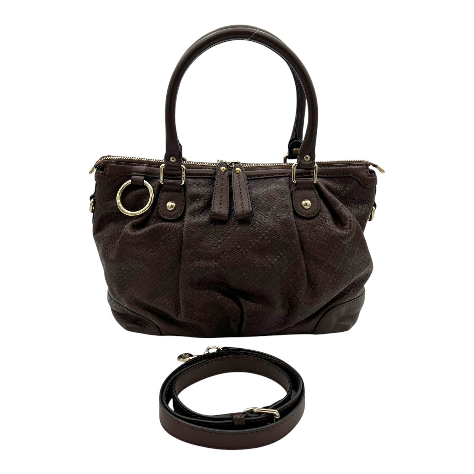 GG Top Handle Bag Brown in Calfskin, Gold hardware