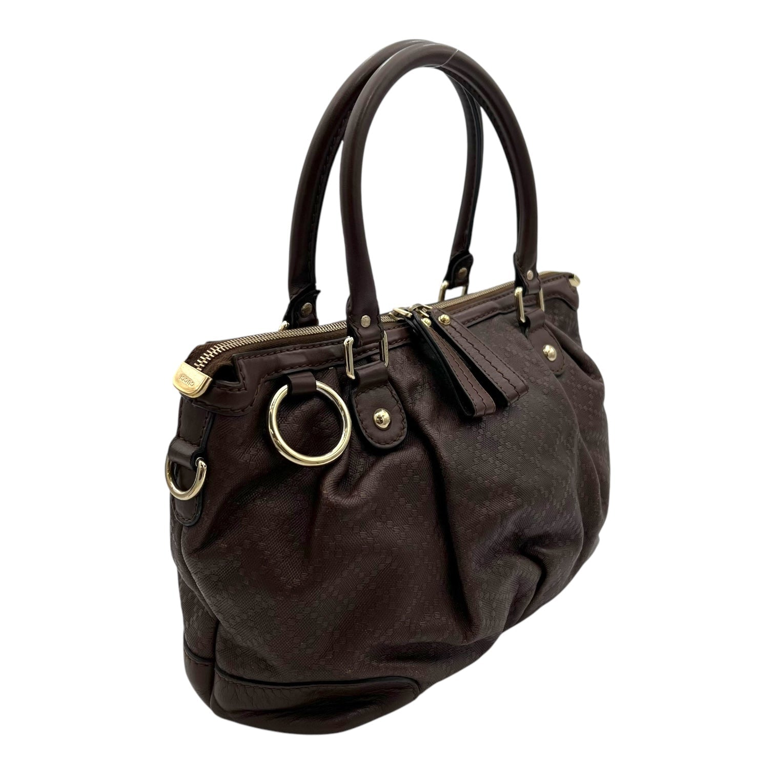 GG Top Handle Bag Brown in Calfskin, Gold hardware