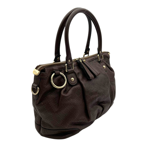 GG Top Handle Bag Brown in Calfskin, Gold hardware