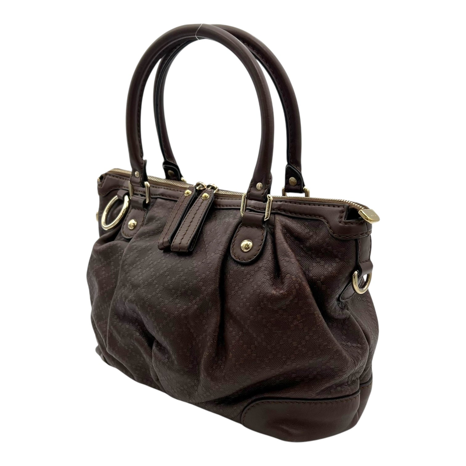 GG Top Handle Bag Brown in Calfskin, Gold hardware