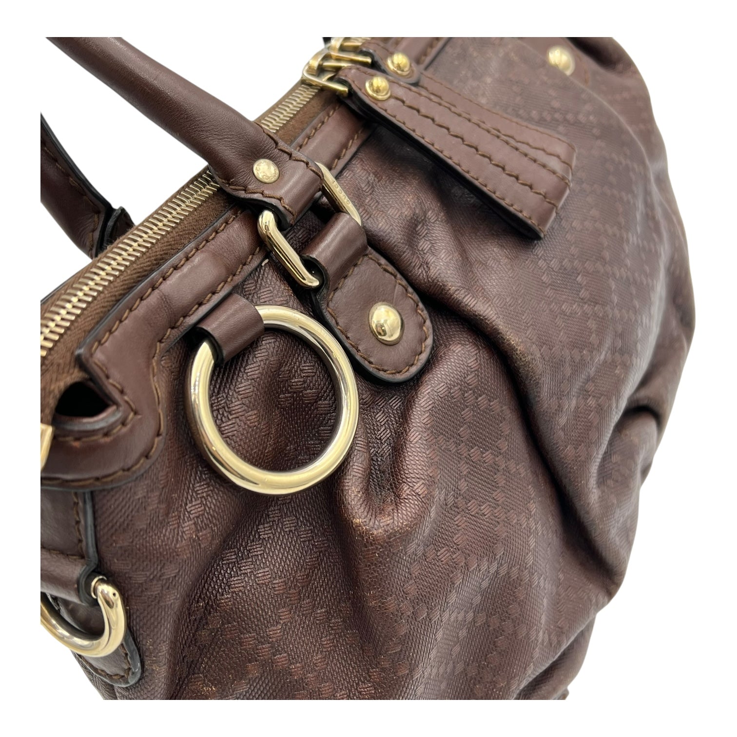 GG Top Handle Bag Brown in Calfskin, Gold hardware