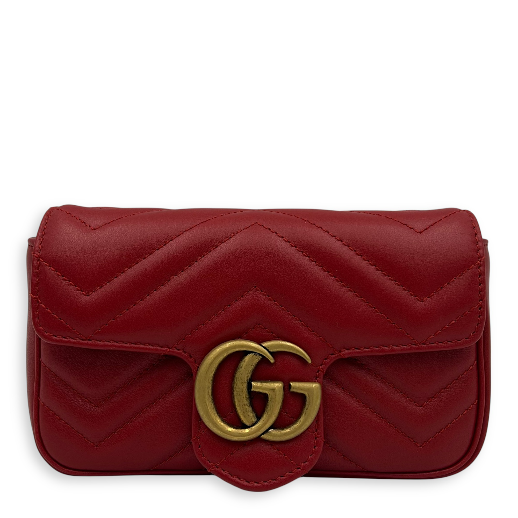 Gucci GG Marmont Super Mini Red Crossbody Bag in Calfskin, Gold hardware_1