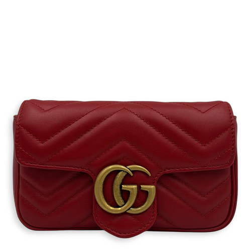 Gucci GG Marmont Super Mini Red Crossbody Bag in Calfskin, Gold hardware_1