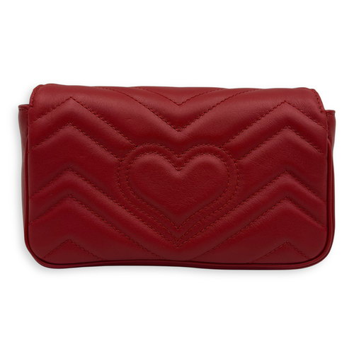 Gucci GG Marmont Super Mini Red Crossbody Bag in Calfskin, Gold hardware_2