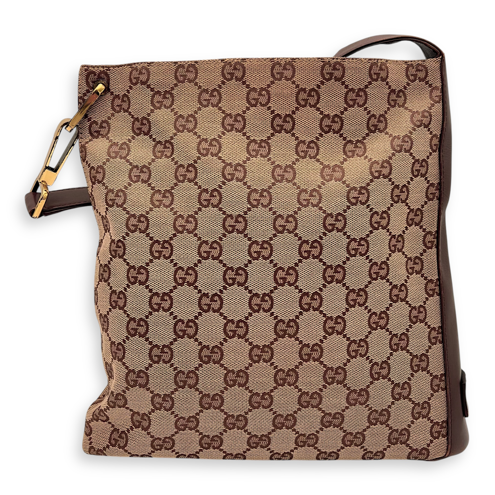 Gucci GG Shoulder Bag Brown in Canvas, Gold hardware_2