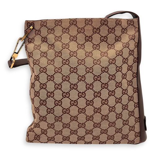 Gucci GG Shoulder Bag Brown in Canvas, Gold hardware_2