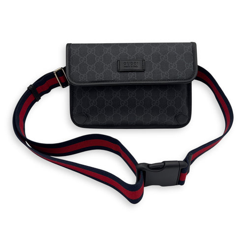 Gucci GG Supreme Belt Bag Black in Monogram Coated Canvas, Silver hardware_18