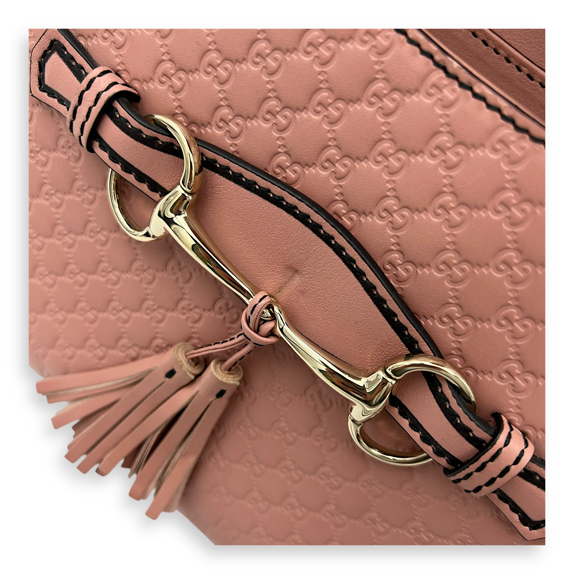 Gucci Guccissima Shoulder Bag Pink in Calfskin, Gold hardware_13